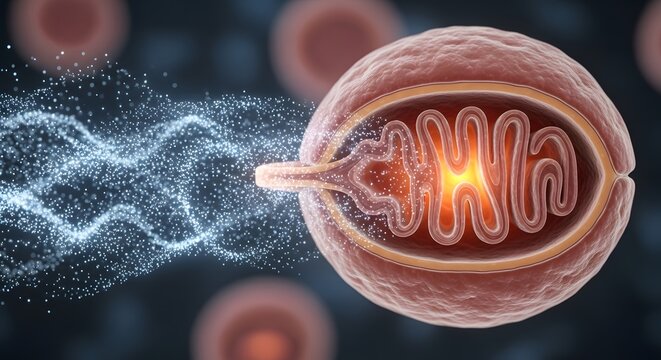 A detailed digital illustration of a virus particle with genetic material being released, showcasing scientific and microbiological concepts in a vibrant style