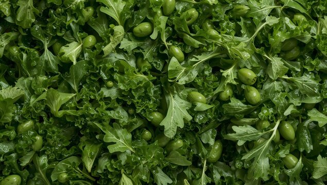 Verdant Abundance. A textural symphony of lush green hues and organic forms, densely packed.