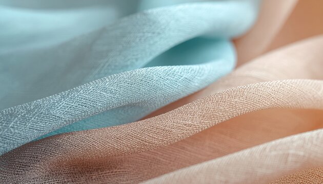 Soft pastel fabric folds in gentle waves with a warm light glow on the right side and cool blue on the left