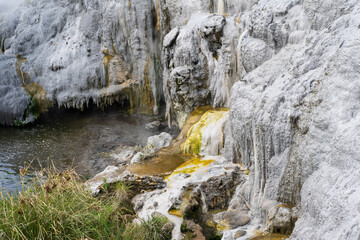 Geyser and geothermal terraces in Rotorua, New Zealand