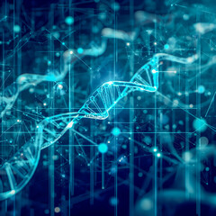 Futuristic Biotechnology Concept Background — Digital DNA and Molecular Science Art