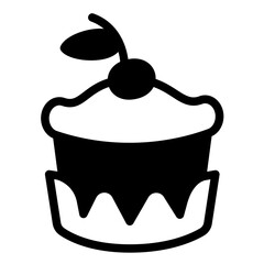 Bun solid icon, desert sweets concept. Vector graphics. Cupcake in glaze and cherry sign on white background, style icon mobile or web design.