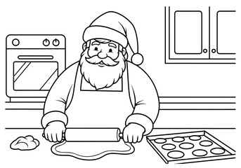 Santa Claus baking cookies in kitchen before Christmas