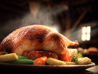 Roasted Turkey Dinner with Steaming Vegetables