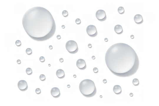 Water drops and liquid droplets on transparent background creating condensation and wet surface