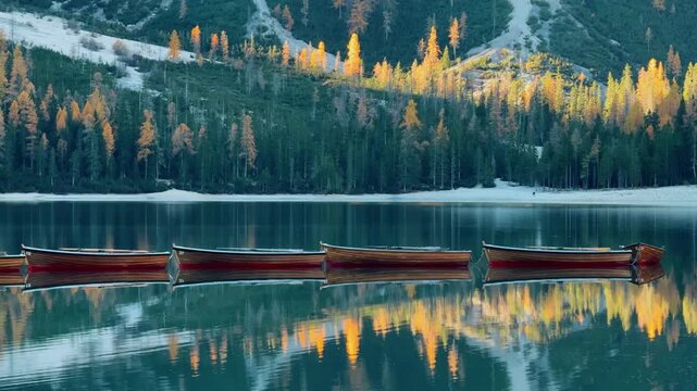 Explore the tranquil beauty of Lago di Bries in Italy with stunning reflections and vibrant autumn colors