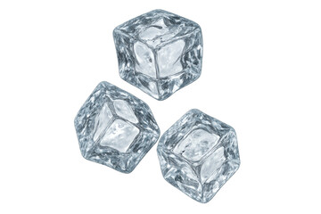 Obraz premium Three crystal clear ice cubes representing refreshment and coldness on a transparent background