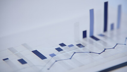 Close up of a financial bar and line graph showing upward trend