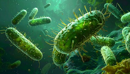 Microscopic Chlamydia trachomatis bacteria visualized on a deep green background