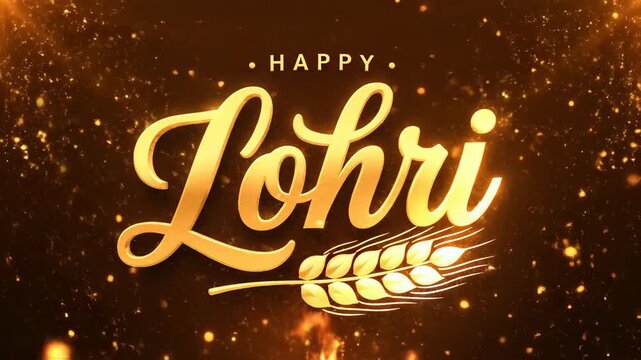 Happy Lohri Animation 4k - A Festive Celebration of Light and Joy with Golden Wheat Stalks and Sparkles