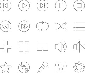 Clean and modern media player line icons with editable stroke for digital interfaces