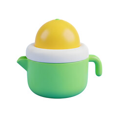 Stylized 3d render of a modern green citrus juicer appliance isolated on transparent background