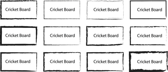 Monochrome Collection of Cricket Board Text Boxes in Various Sketch and Grunge Styles for Score Display