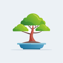 Stylized miniature bonsai tree in blue container