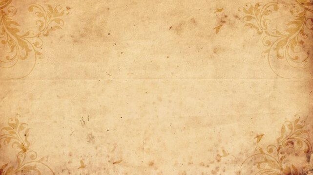 Vintage Paper Background With Animated Patterns Birds And Ink Stains. Looping video of vintage beige paper with semi-transparent patterns flying birds and ink stains. 