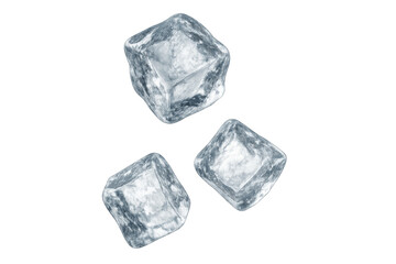 Obraz premium Three ice cubes floating, cold frozen water elements, refreshing drink concept with transparent background
