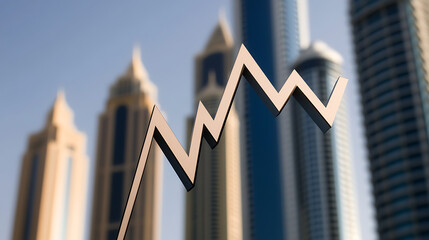 Dramatic stock market volatility visualized with a jagged upward/downward trend against a backdrop of towering city skyscrapers, symbolizing economic uncertainty.
