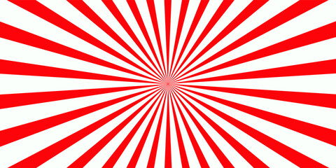 Fototapeta premium Vibrant red and white radial sunburst pattern with converging lines creating a bold optical and geometric visual effect.