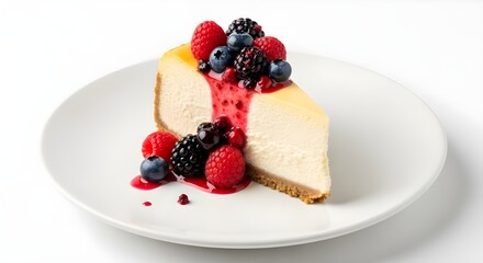 Classic Cheesecake Slice with Fresh Berries and Berry Sauce