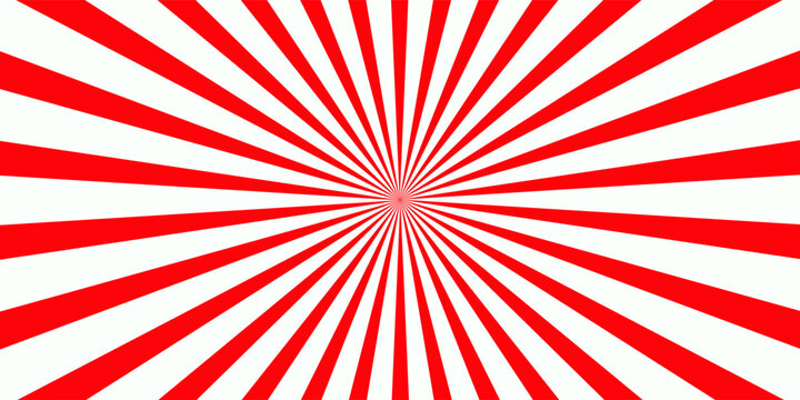 Vibrant red and white radial sunburst pattern with converging lines creating a bold optical and geometric visual effect.