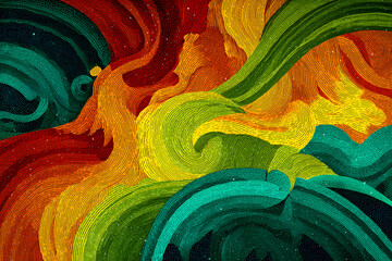 bold reggae color explosion with musical wave shapes creating an energetic modern 420 concert banner look