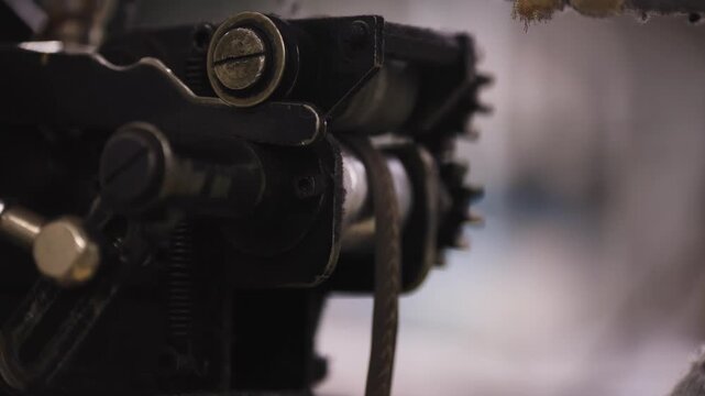 Retro Industrial Machine Gears Macro Shot. Thick Rope Connection Detail