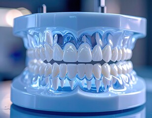 Clear model showcasing upper and lower dental arches with teeth
