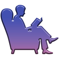3d illustration of silhouette of a person sitting in a chair reading a book, isolated on transparent background