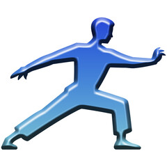 3d illustration of blue silhouette of a person in a dynamic martial arts pose, isolated on transparent background