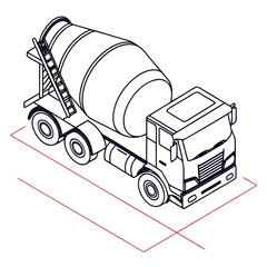 Isometric illustration of a concrete mixer truck on the road perfect for construction, transportation, or industrial themes