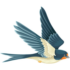 Pixel Art Barn Swallow Bird In Flight Against Transparent Background Detailed Wings Blue Black Orange White