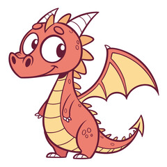 Adorable cartoon dragon, standing with a friendly expression and ready for a magical adventure in a childrens story
