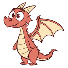 Friendly cartoon dragon, standing with a happy expression, ready for a magical adventure in a childrens storybook
