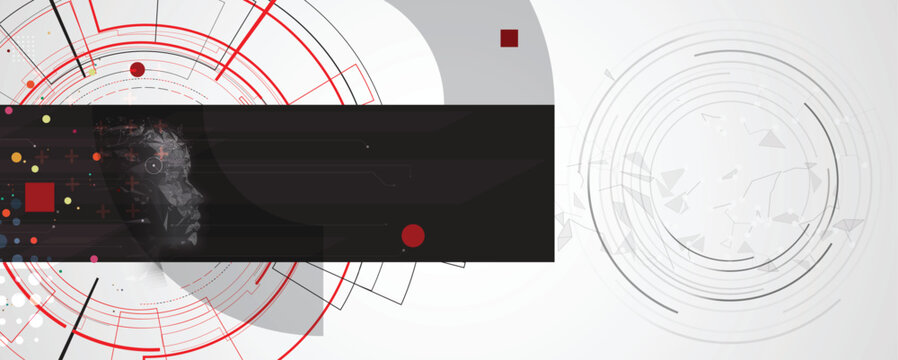 Circular network of microchips and synaptic connections abstract background