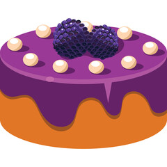 Pixel Art Blackberry Cake with Purple Glaze and White Spheres on Transparent Background