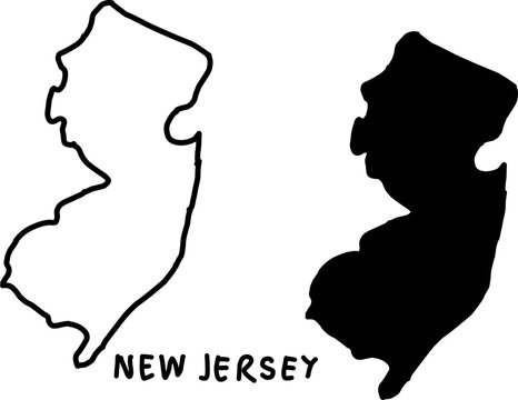 Minimalist outline and solid silhouette of New Jersey&rsquo;s state shape, ideal for maps, education, posters, branding, and clean geographic design projects.
