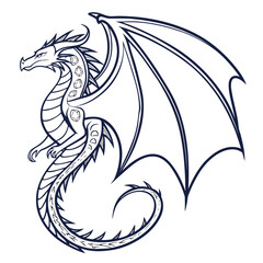Detailed dragon illustration featuring intricate scales and powerful wings, capturing the essence of a legendary creature