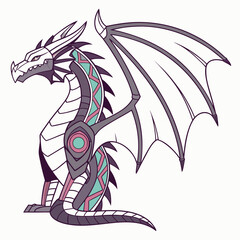 Majestic dragon with intricate armor and wings, showcasing a blend of strength and elegance in a stylized design