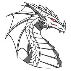 Detailed dragon head profile, showcasing intricate scales and a fierce expression in a stylized design
