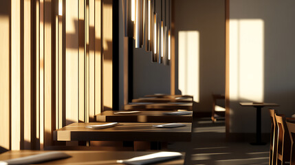 A warm inviting scene of an interior dining area filled with natural light, creating a serene and calming ambiance, ideal for relaxation and casual dining experiences.