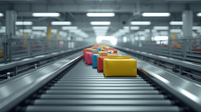Cardboard Boxes Moving on Conveyor Belt in Warehouse
Global Trade and Logistics: Automated Sorting System