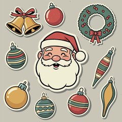Christmas Icons Santa, Ornaments, Bells and Wreath Holiday Cheer