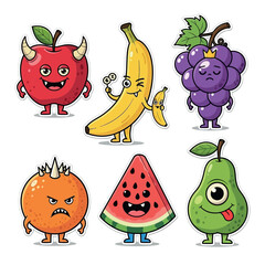 Adorable and Playful Fruit Monsters A Whimsical Collection of Cartoon Characters with Expressive Faces