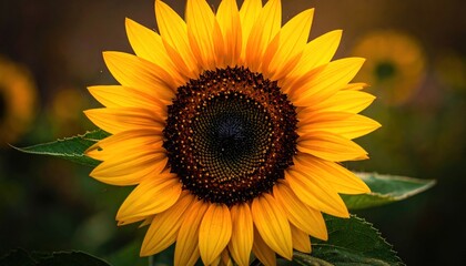 Close-up of a bright, vibrant, sunflower with a dark center