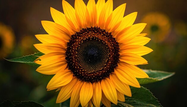 Close-up of a bright, vibrant, sunflower with a dark center