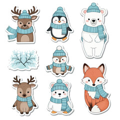 Adorable Winter Animals Clipart Collection Deer, Penguin, Bear, Fox in Winter Gear