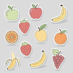 Assorted Fruit Stickers Vibrant Apple, Banana, Strawberry & Orange Set