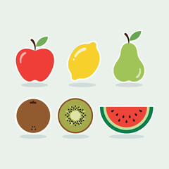 Fresh Fruits Apple, Lemon, Pear, Kiwi and Watermelon Illustration