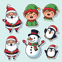 Festive Holiday Stickers Santa, Elves, Snowman, and Penguins for Christmas Cheer and Season's Greetings