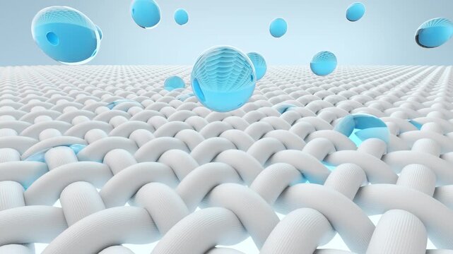 Water drops flowing through white cloth fiber layer of diaper and adult sanitary napkin mattress pad